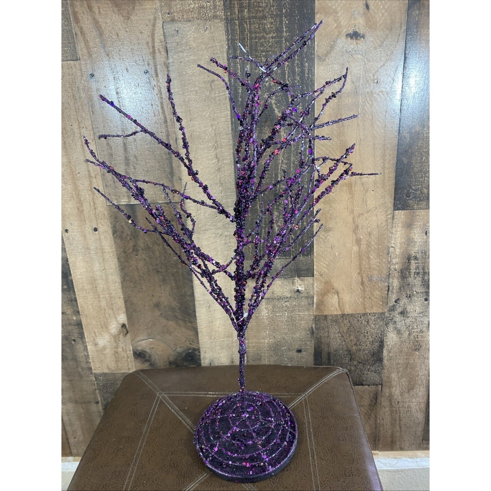 Purple Black‎ glitter sparkle Metal haunted Halloween 21" Tree Vtg Fall Autumn